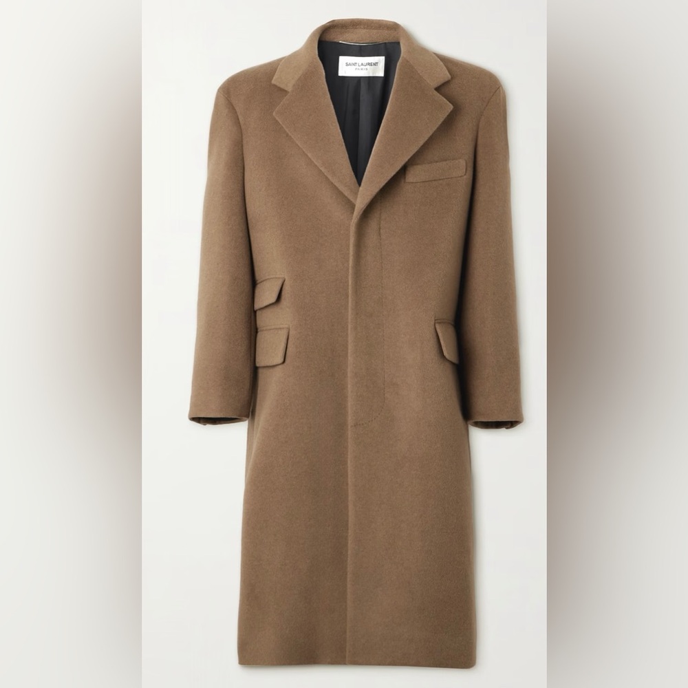 SAINT LAURENT - Oversized Brushed-Wool Coat - Brown